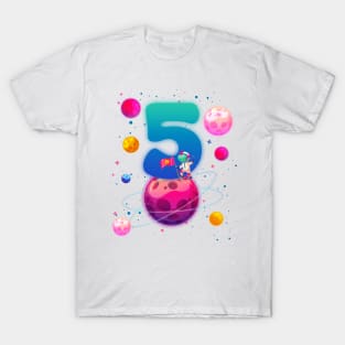 5th Birthday Party Space Lover B-day Gift For Kids Toddler Boys T-Shirt